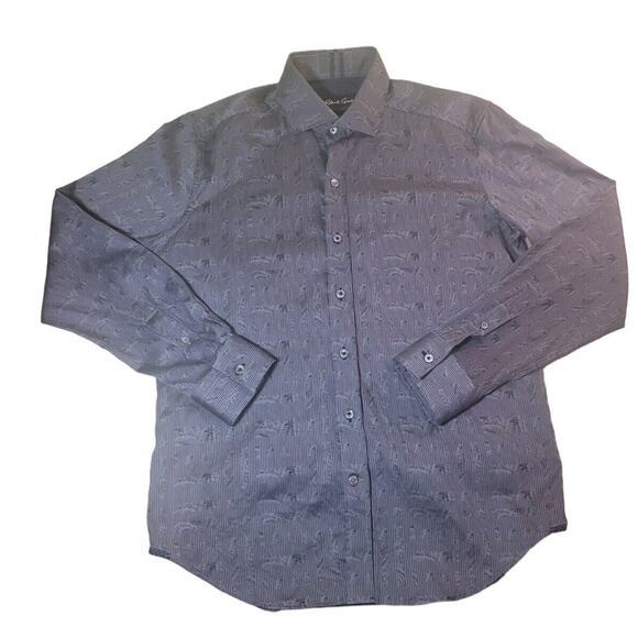 Robert Graham Men’s M Gray Geo Modern Americana Flip Cuff Shirt EUC - Picture 1 of 10